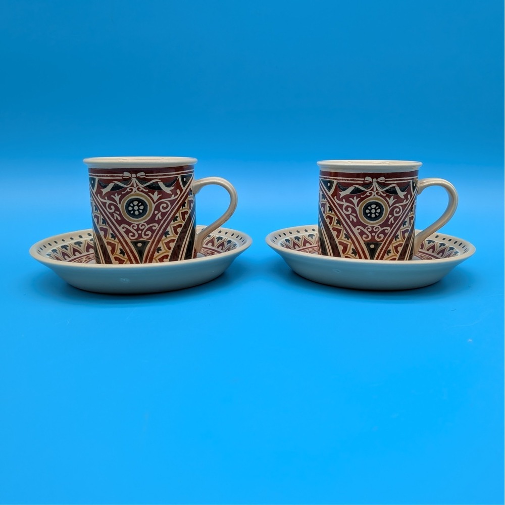 PORTMEIRION The National Trust 2 Piece ICKWORTH Tea Cups & Saucers by Pat Albeck